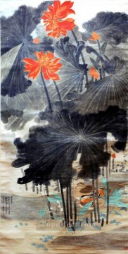 チャン・ダーチアン チャン・ダイチエン Painting - 張大千蓮とオシドリ 1947 年古い中国の墨